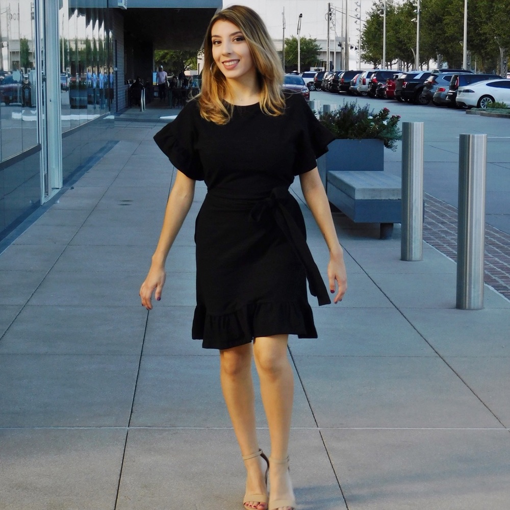 Black Ruffle Sleeve Dress
